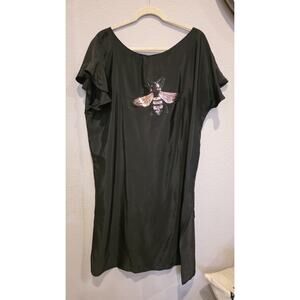 AUM-COUTURE Dress Womens L Black Shift Tunic Knee Length Sequin Bee Motif